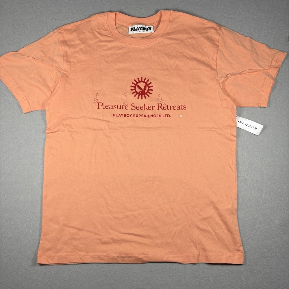 New Playboy By PacSun Pleasure‎ Seekers T-Shirt Men's Size Medium Peach